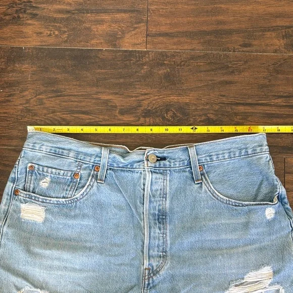 Levi's 501 Light Wash Distressed Denim Cutoff Shorts - Picture 9 of 10
